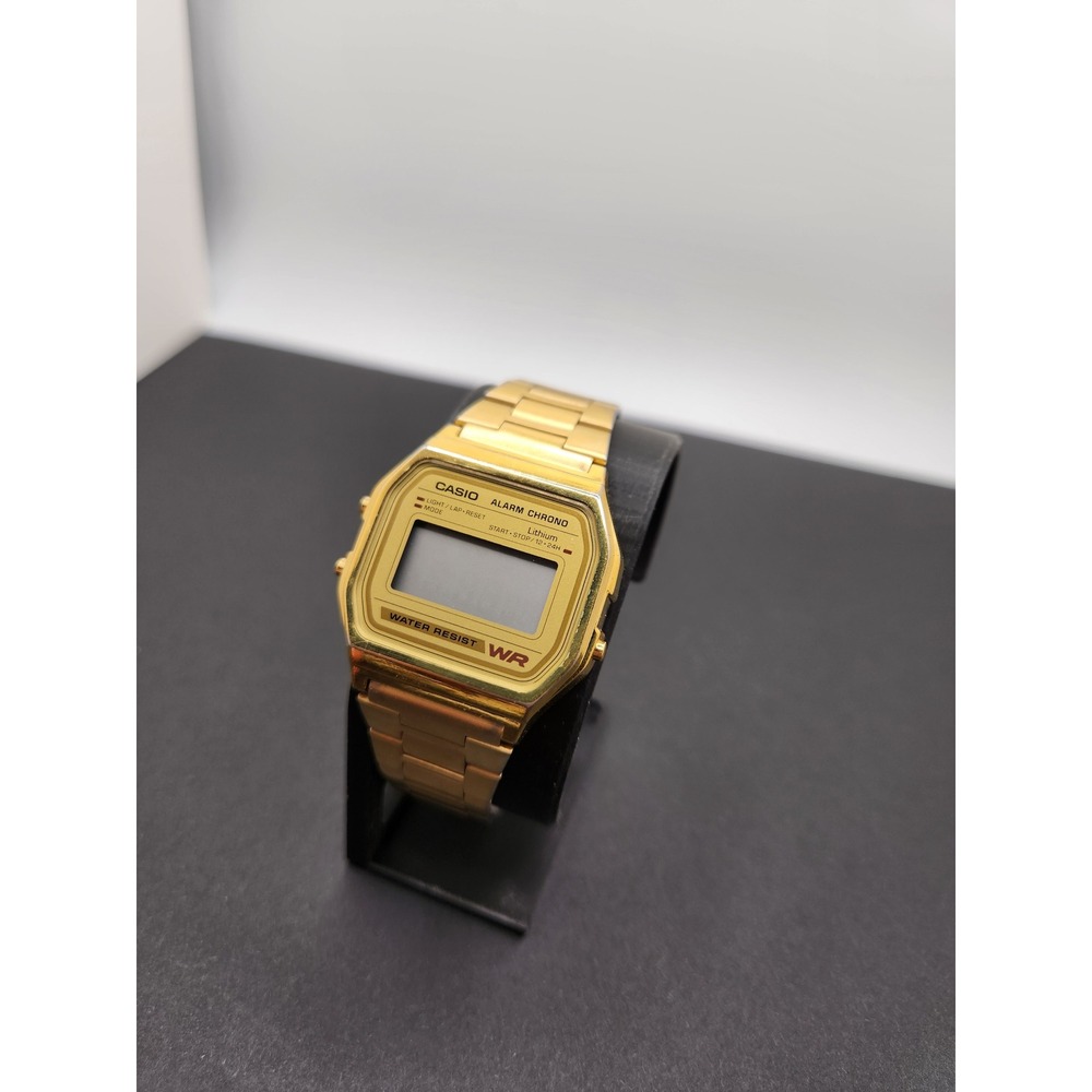 Casio Alarm Chrono Digital Watch Gold Tone Stainless Steel A158W-1